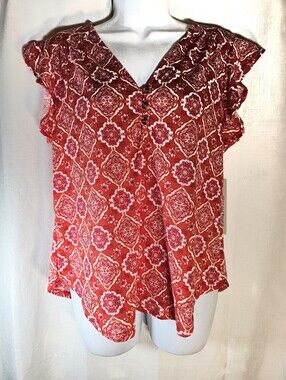 2/$20 Nwt Above And Beyond M Patterned Flutter Sleeve Top